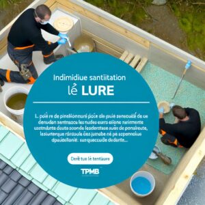 Hommes travaillant à la sanitation d'un bassin extérieur.