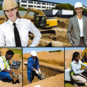 Professionnels du bâtiment travaillant sur un chantier de construction.