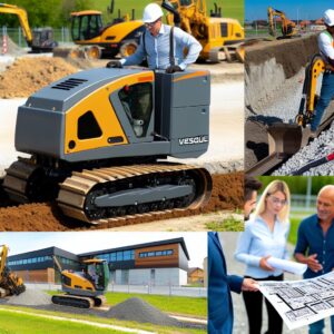 Collage de chantier avec engins et réunion d'architectes.